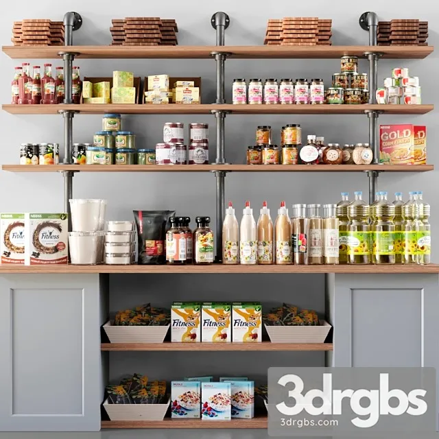 Showcase in a supermarket with spices sauces and cereals 11 3D Model Download