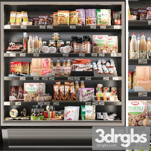 Showcase in a supermarket with sweets cereals and snacks 3 3D Model Download