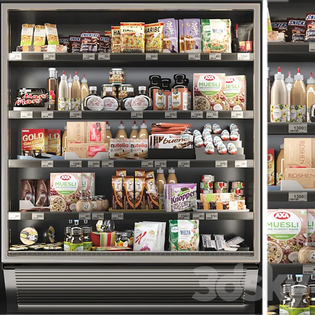 Showcase in a supermarket with sweets cereals and snacks 3 3D Model