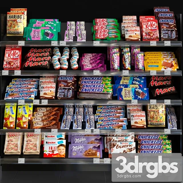 Showcase in a supermarket with sweets chocolate and other sweets 3D Model Download
