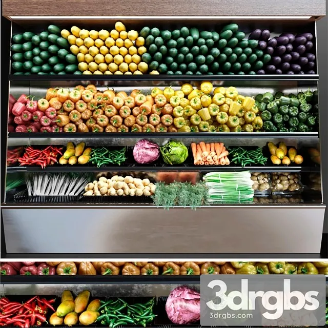 Showcase In Supermarket With Fresh Fruits And Vegetables Food 3D Model Download