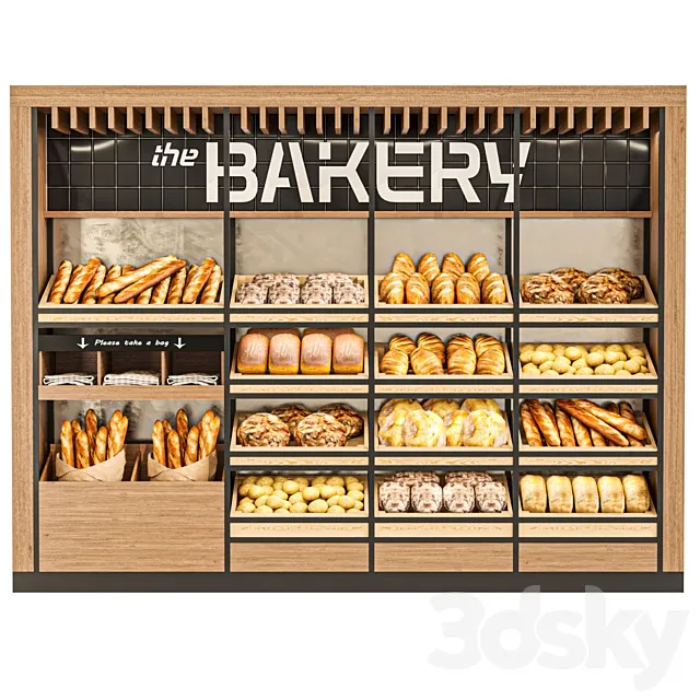 Showcase with bread and pastries. Bakery 3D Model