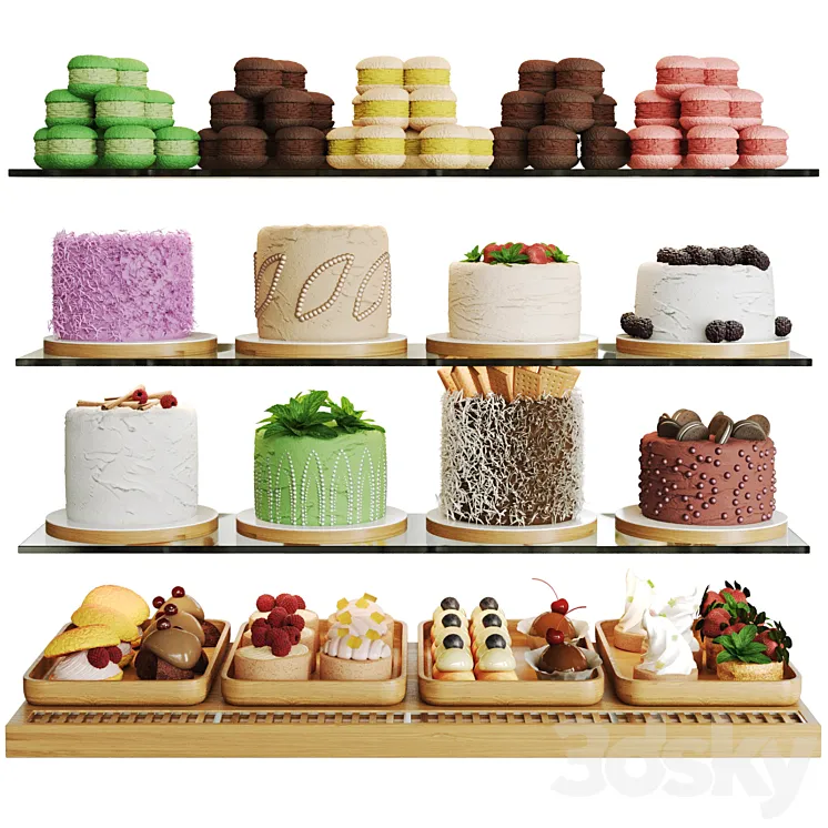 Showcase with cakes and desserts 3D Model Free Download