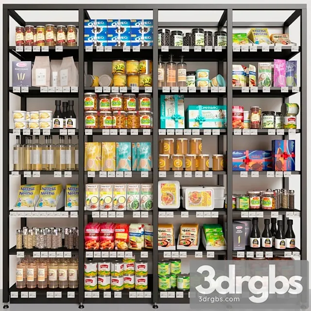 Showcase with conservation and groceries in a supermarket or pantry. food 3D Model Download