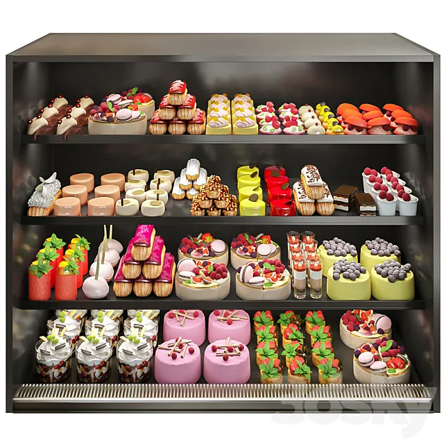Showcase with desserts cakes and pastries 3D Model