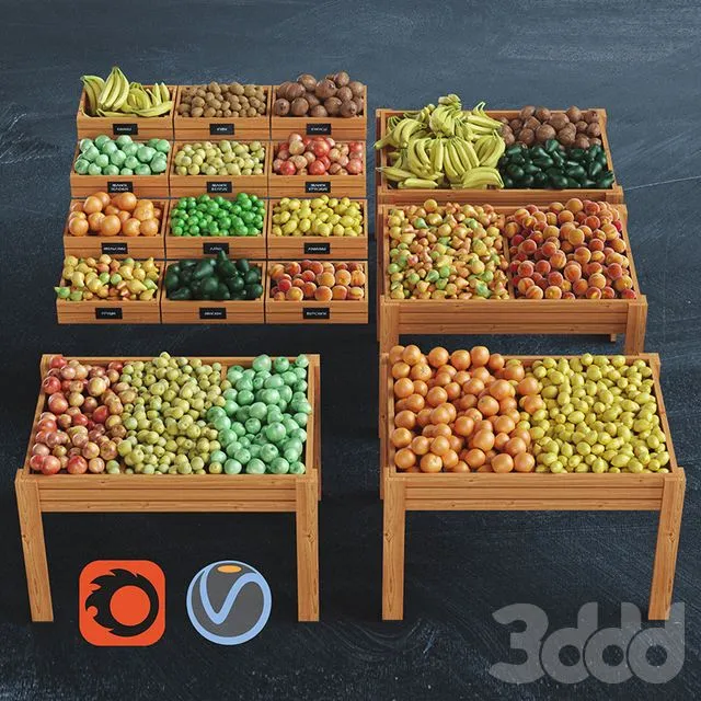 Showcase with fruits 3D Model