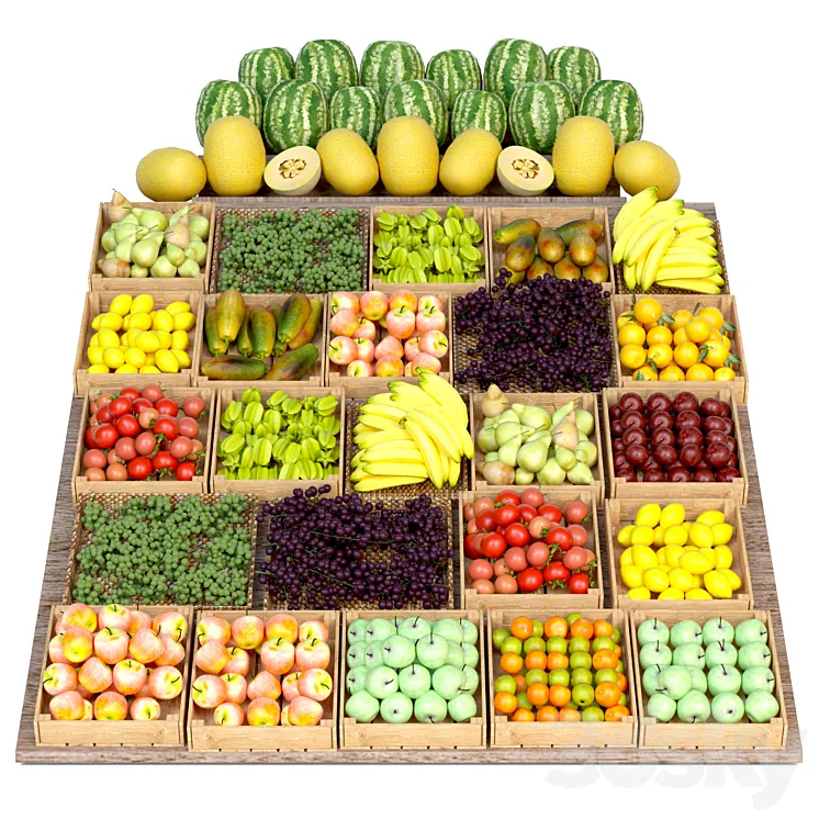 Showcase with fruits and vegetables in the market or hypermarket 11 3D Model Free Download