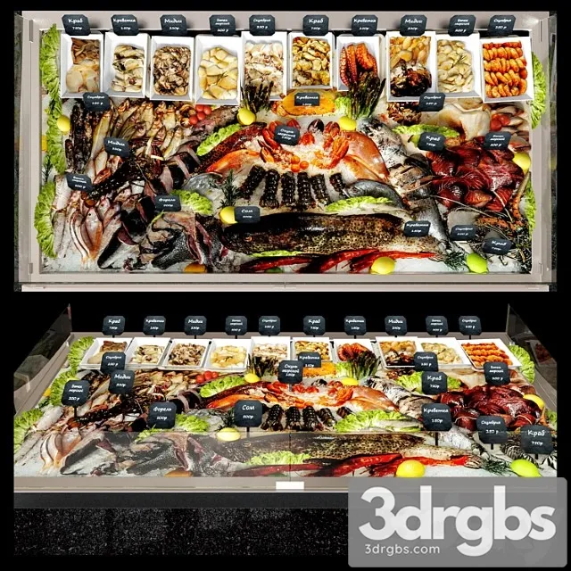 Showcase with seafood 3D Model Download