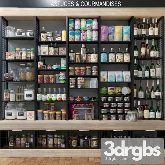 Showcase with spices alcohol and groceries in the supermarket. food 3D Model Download