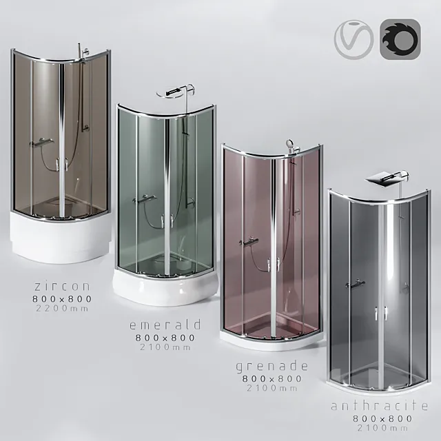 Shower Cabins 4pcs 3D Model Shower Cabins 4pcs 3D Model
