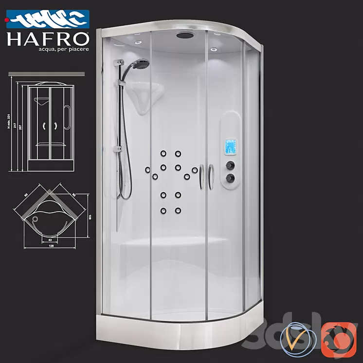 Shower cubicle with hydromassage Hafro New Bi-Size 3D Model Shower cubicle with hydromassage Hafro New Bi-Size 3D Model