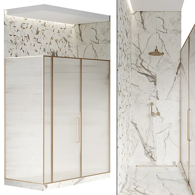 Shower enclosure with grooved glass 3D Model