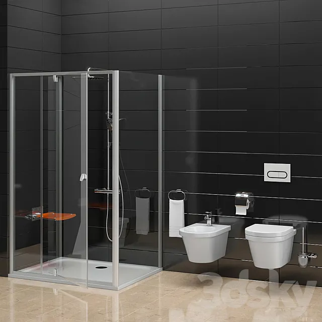 Shower Ravak Pivot and toilet bidet Ravak Chrome 3D Model Shower Ravak Pivot and toilet bidet Ravak Chrome 3D Model