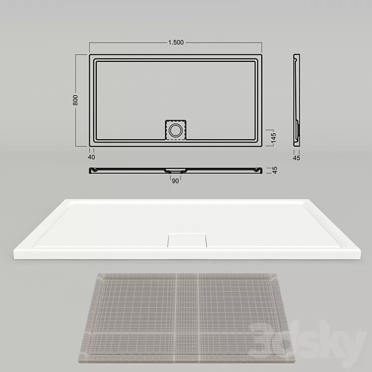 Shower tray Hatria Heavycril LIF.ST 150×80 (YXF2) 3D Model