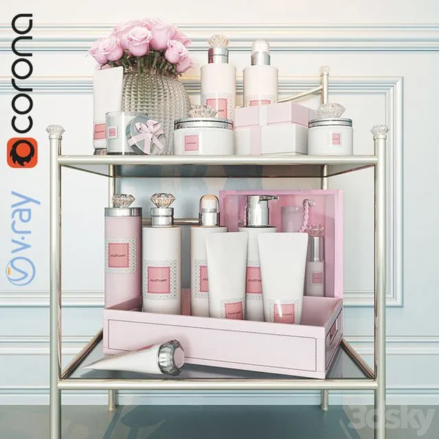 Side table with makeup Table with cosmetic set 3D Model Side table with makeup Table with cosmetic set 3D Model