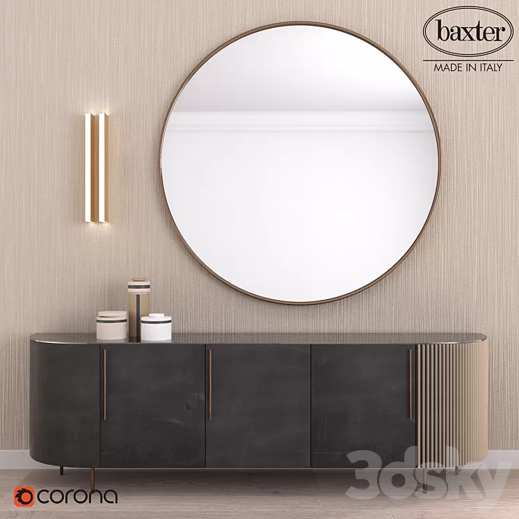 SIDEBOARD PLISSÉ LOW CABINET AND SET DECOR BY BAXTER 3D Model