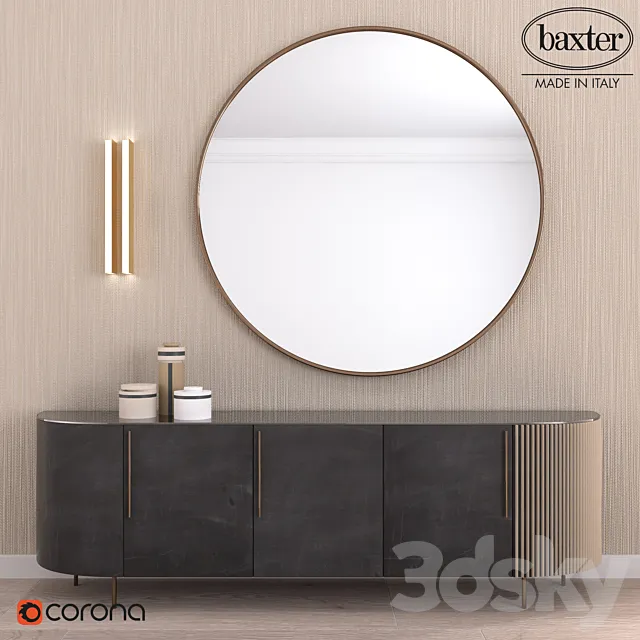 SIDEBOARD PLISSÉ LOW CABINET AND SET DECOR BY BAXTER 3DModel