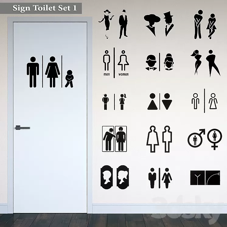 Sign Toilet Set 1 3D Model Sign Toilet Set 1 3D Model