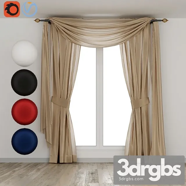 Silk curtains with lambrequin 3D Model Download