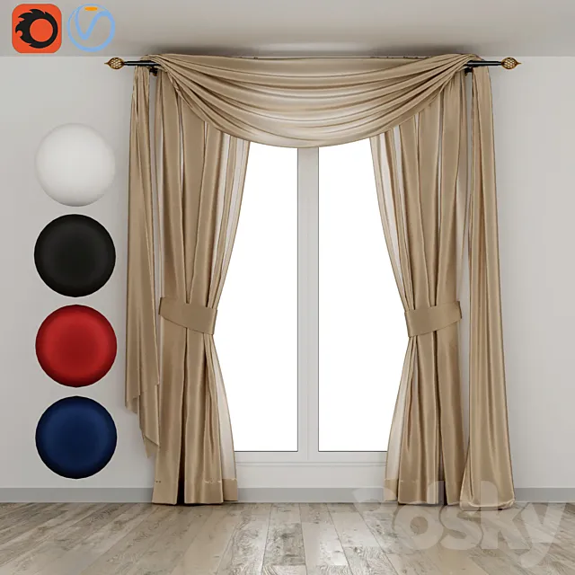 Silk curtains with lambrequin 3DModel Silk curtains with lambrequin 3DModel