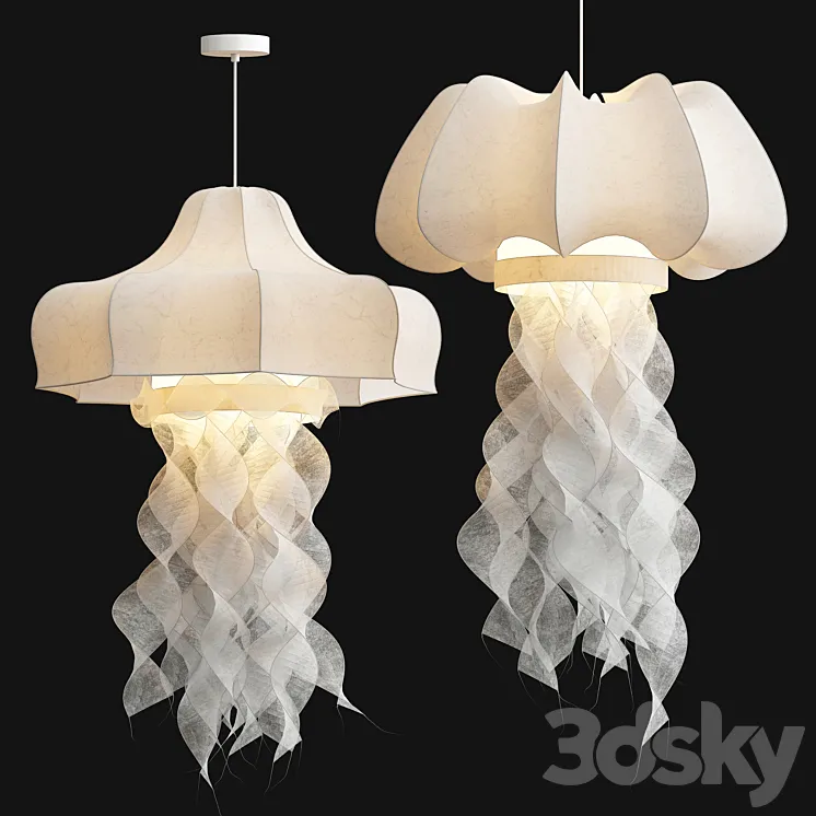 Silk Fabric Jellyfish Pendant Light 3D Model Free Download