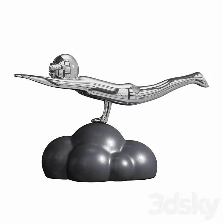 Silver flying figure sculpture ornaments 3D Model Free Download