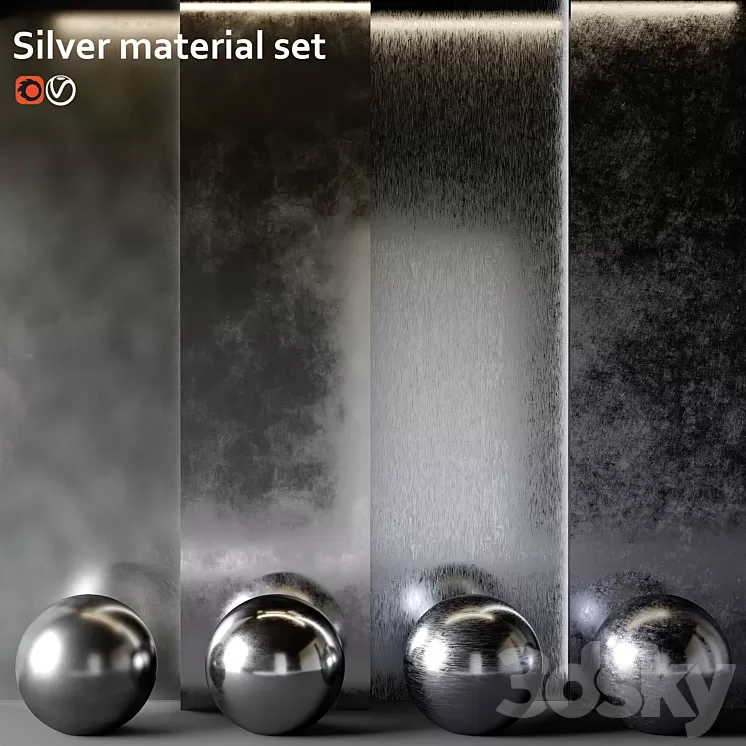 Silver material set 3D Model Free Download