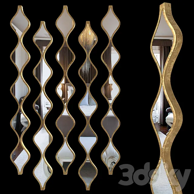 Single Gold Teardrop Panel Mirror 3DModel
