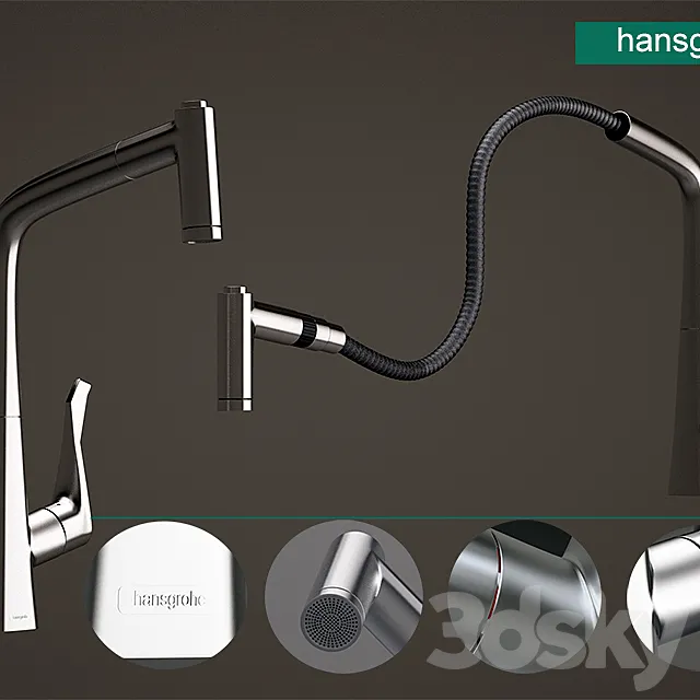 Single lever kitchen mixer with pull-out spray 3D Model