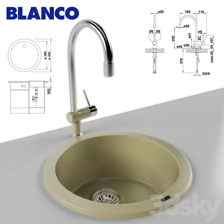 Sink and Faucet BLANCO RONDO BLANCO FILO-S 3D Model Sink and Faucet BLANCO RONDO BLANCO FILO-S 3D Model