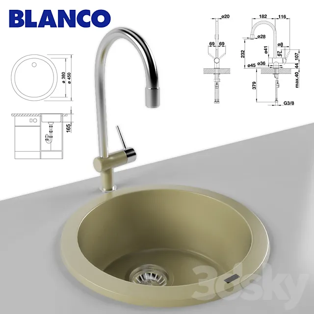 Sink and Faucet BLANCO RONDO BLANCO FILO-S 3DModel Sink and Faucet BLANCO RONDO BLANCO FILO-S 3DModel