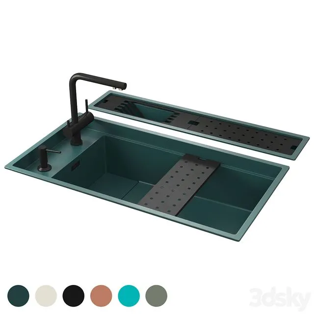 Sink and mixer Omoikiri Kinaru Pro 86-U-I 3D Model Sink and mixer Omoikiri Kinaru Pro 86-U-I 3D Model