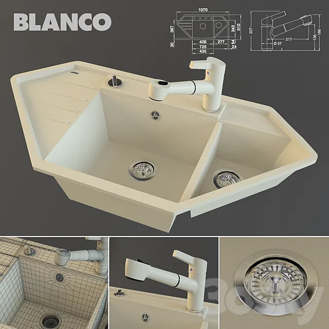 Sink Blanco LEXA 9E and mixer BLANCO ELIPSO-S II 3D Model Sink Blanco LEXA 9E and mixer BLANCO ELIPSO-S II 3D Model