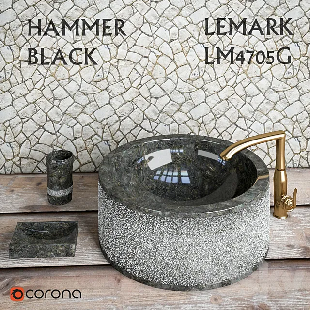 Sink Hammer Black Teak House + Mixer Lemark LM4705G 3DModel Sink Hammer Black Teak House + Mixer Lemark LM4705G 3DModel