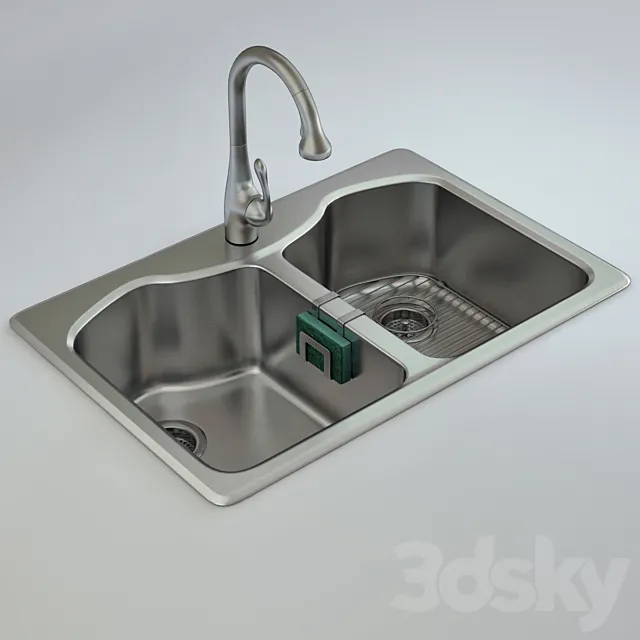 Sink Kohler K-3842-4 mixer Hansgrohe Allegro E Gourmet 3D Model Sink Kohler K-3842-4 mixer Hansgrohe Allegro E Gourmet 3D Model
