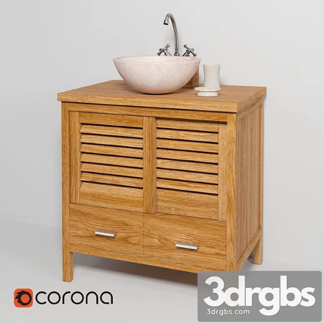 Sink Made of Natural Marble Teak House Round White 3D Model Download