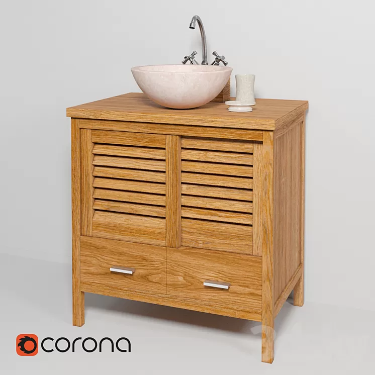 Sink made of natural marble Teak House Round White Black Onyx cupboard under the sink Lombok 110 mixer Lemark LM2504C 3D Model