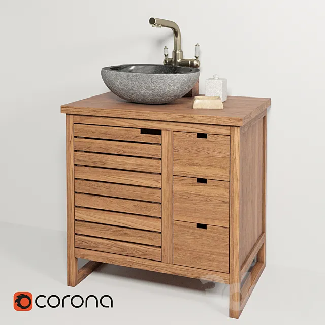 Sink made of natural river stone Stone Teak House. cabinet Gourdon 80. mixer Lemark LM4861B 3DModel Sink made of natural river stone Stone Teak House. cabinet Gourdon 80. mixer Lemark LM4861B 3DModel