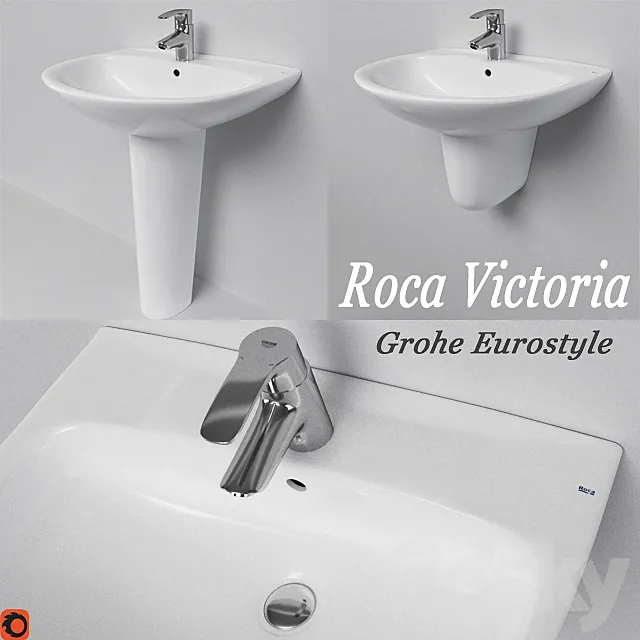 Sink Roca Victoria mixer Grohe Eurostyle 3D Model Sink Roca Victoria mixer Grohe Eurostyle 3D Model