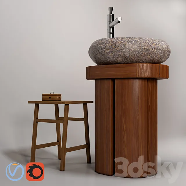 Sink Teak House “River Stone” outdoor basin mixer Bandini Pyramide 3D Model Sink Teak House “River Stone” outdoor basin mixer Bandini Pyramide 3D Model