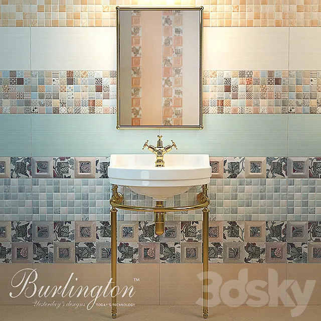 Sink with podstolya Burlington Edwardian B6 A11GOL mirror faucet Birkenhead tiles Saloni Calypso 3D Model Sink with podstolya Burlington Edwardian B6 A11GOL mirror faucet Birkenhead tiles Saloni Calypso 3D Model