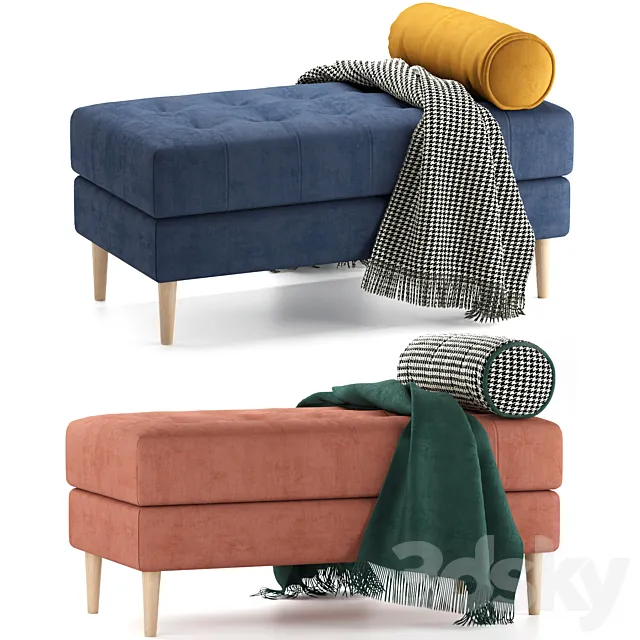 Siteno bench in 4 colors (Barhat Emerald _ Barhat Blue _ Salmon _ Velvet Ocean) by Divanru 3D Model Siteno bench in 4 colors (Barhat Emerald _ Barhat Blue _ Salmon _ Velvet Ocean) by Divanru 3D Model