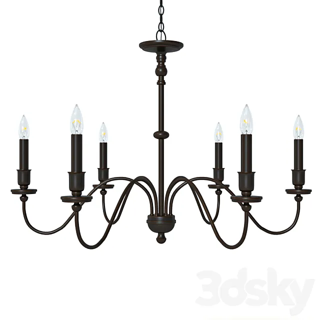 Six light chandelier in matte black 3D Model Six light chandelier in matte black 3D Model