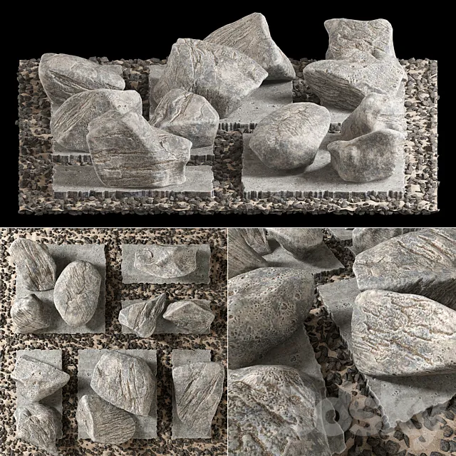 Slab tile gravel monument n1 _ Square with stones monument 3DModel