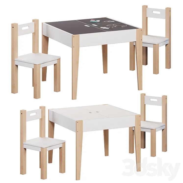 Slate Table Set with Storage and Chairs Belfy Kids 3D Model Free Download