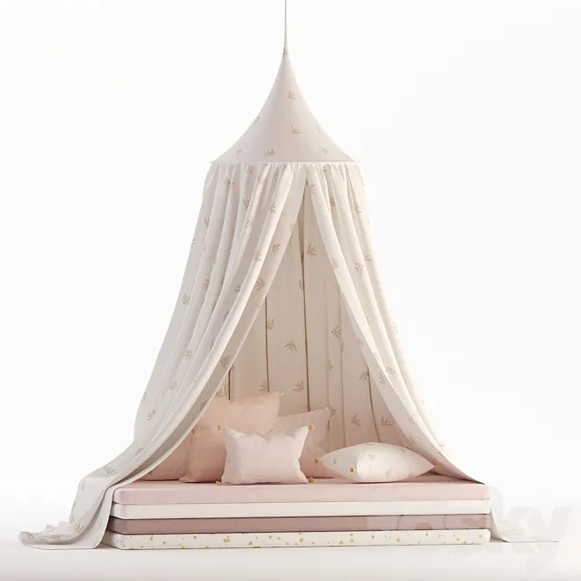 Sleeping collection of canopies mattresses and pillows 3D Model
