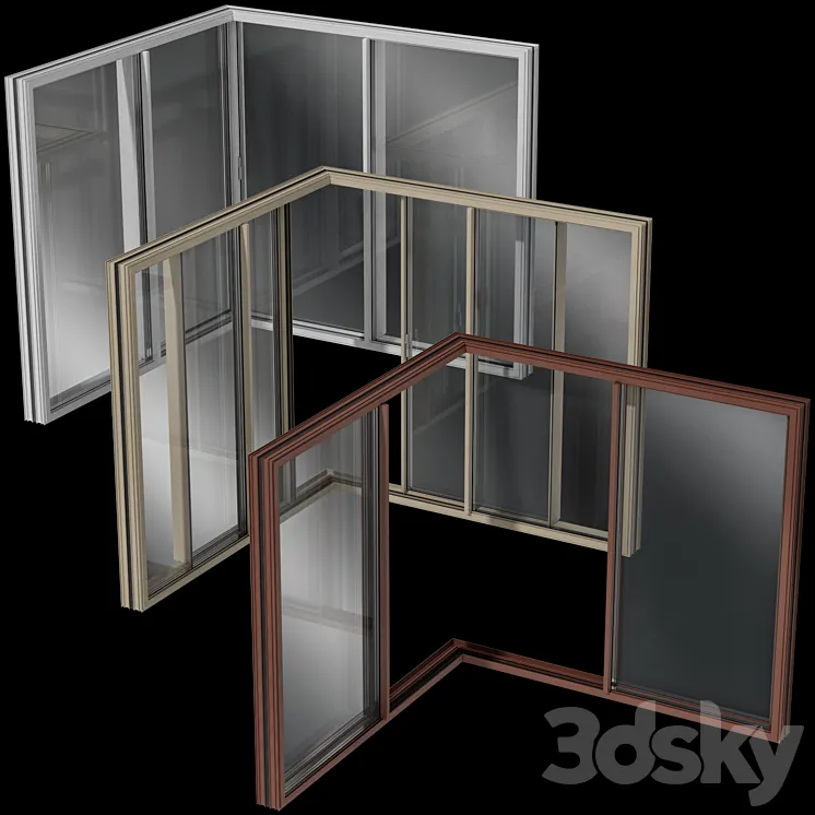 Sliding Corner Stained Glass Aluminum Windows 3D Model Free Download