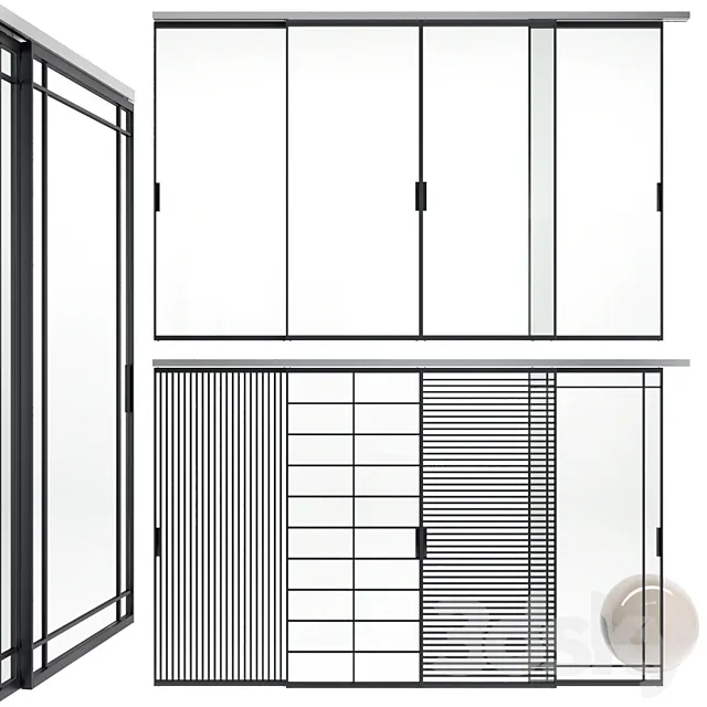 Sliding glass partitions Union in Stratus Slim profile 3D Model