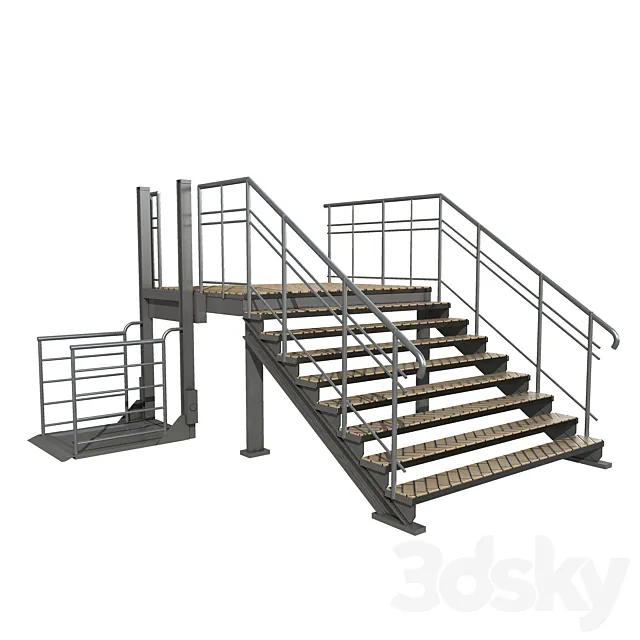 Sliding porch with stairs and lift 3D Model