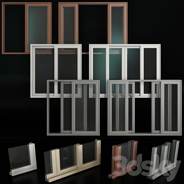 Sliding Stained Glass Aluminum Doors 3D Model